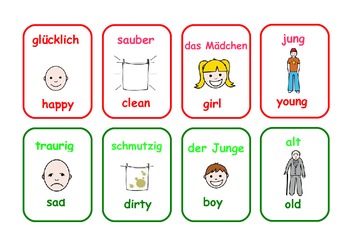 Preview of Bilingual German/English  opposites  flashcards .23 pairs .6 pages .