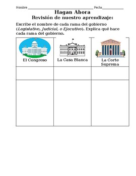 Preview of Bilingual History: Language Bridge Activity - 3 Branches of Government (Spanish)