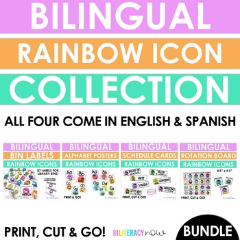 Preview of Bilingual ICON Posters, Labels, Schedule Cards and Literacy Board BUNDLE