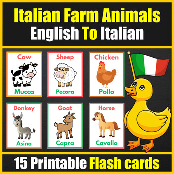 Preview of Bilingual ( Italian / English ) Farm Animals Flash cards - Dual Language