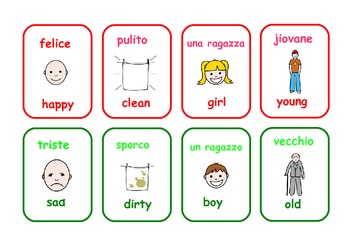 Preview of Bilingual Italian/English  opposites  flashcards .23 pairs .6 pages .