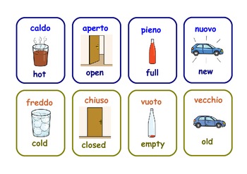 Bilingual Italian/English opposites flashcards .23 pairs .6 pages .