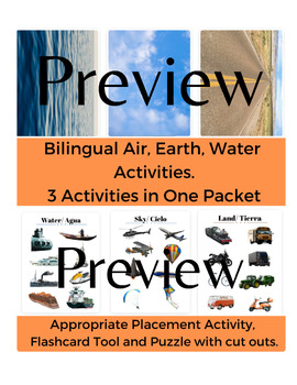 Preview of Bilingual Land, Air, Water Activity with Flashcards and Puzzle