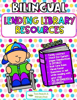 Preview of Bilingual Lending Library Resources with Editable student characters