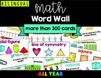 Preview of Bilingual Math Word Wall for 3rd / 4th Grade