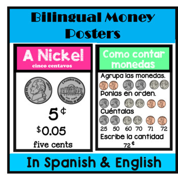 Preview of Bilingual Money/Dinero Posters bulletin board in English & Spanish