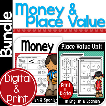 money place value worksheets bundle in english spanish digital learning
