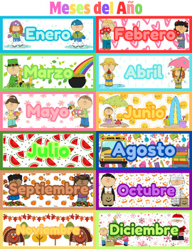 Bilingual Months Of the Year chart and Labels (English & Spanish)