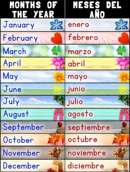 Preview of Bilingual Months of the Year Poster – Spanish and English
