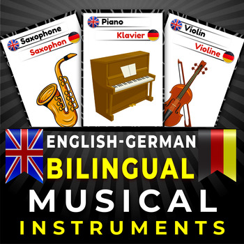 Preview of Bilingual Musical Instruments Flashcards (English/German), Vocabulary EFL/ESL