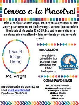 Preview of Spanish Newsletter for Meet the Teacher!