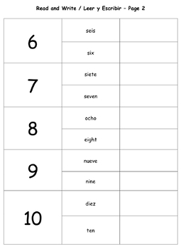 bilingual numbers 1 10 spanish and english by