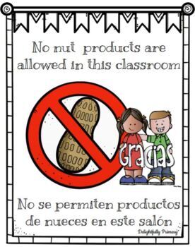 Bilingual Nut-Free Classroom Posters (English & Spanish) | TpT