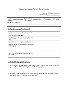 Preview of Bilingual Parent Questionnaire - Speech
