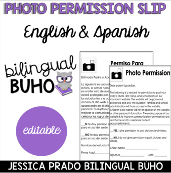 Preview of Bilingual Photo Permission Slip/Form *EDITABLE*