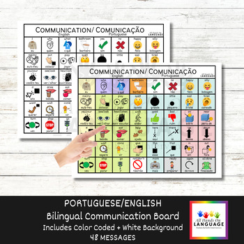 Preview of Bilingual Portuguese + English Communication Board 48, AAC, ESL, ELL, EFL