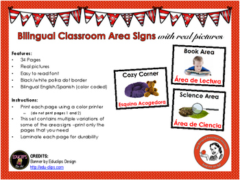 Bilingual Preschool Classroom Area Signs by Magnolias in the Classroom