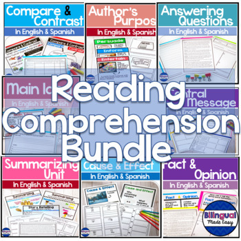 Preview of Bilingual Reading Comprehension YEAR LONG Bundle in English & Spanish