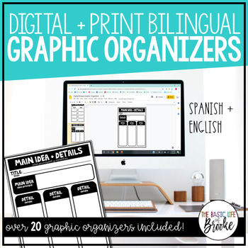 Preview of Bilingual Reading Graphic Organizers | English + Spanish | Digital + Print