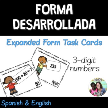 Preview of Expanded Form Spanish Task Cards & Boom Cards | Distance learning