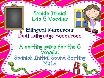 Preview of Spanish Beginning Sound Sorting Mats for vowels.