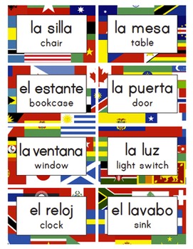 Bilingual Classroom Labels Signs World Flags Spanish English