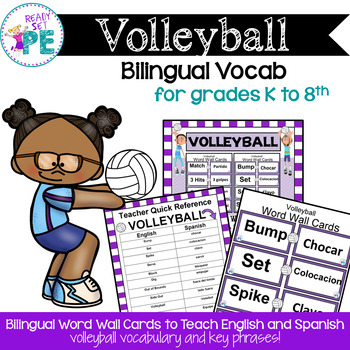 Preview of Bilingual Volleyball Vocab Word Wall & Teacher Spanish/English Teacher Guide