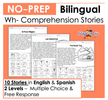 Preview of Bilingual Wh- Comprehension Stories | English & Spanish | No Prep