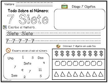 Preview of Bilingual Worksheet Number Activity Learn Numbers 1 -10 Spanish Number Kinder