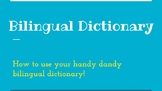 Bilingual dictionary slideshow + guided notes + practice