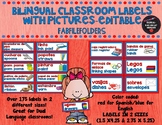 BILINGUAL/DUAL LANGUAGE CLASSROOM LABELS with pictures-EDITABLE