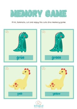 Preview of Bilingual memory cards - German - colours - dino theme