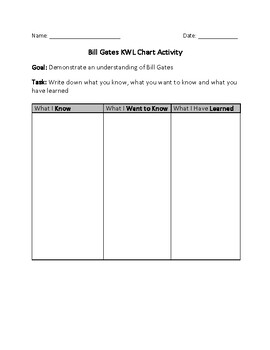 Preview of Bill Gates KWL Chart Activity