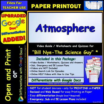 Preview of Video Guide and Quiz for Bill Nye Atmosphere - PRINT Version