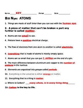 Bill Nye Atoms And Molecules Worksheet Answer Key Printable Sheet