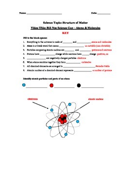 Preview of Bill Nye Science Guy Movie - Atoms and Molecules. Video Worksheet & Key: Fun!