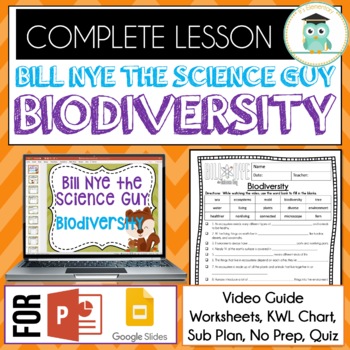 Preview of Bill Nye BIODIVERSITY Video Guide, Quiz, Sub Plan, Worksheets, No Prep Lesson