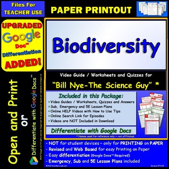 Preview of Video Guide and Quiz for Bill Nye Biodiversity - PRINT Version