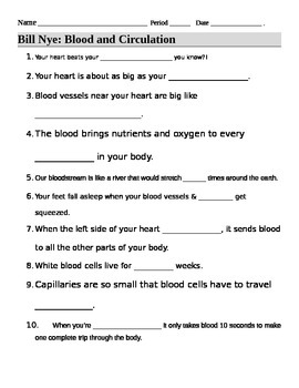 Preview of Bill Nye Blood Circulation Video Guide Sheet
