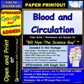 Preview of Video Guide and Quiz for Bill Nye Blood and Circulation - PRINT Version
