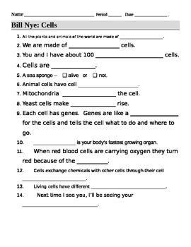 bill nye cells video guide sheet by jjms teachers pay teachers