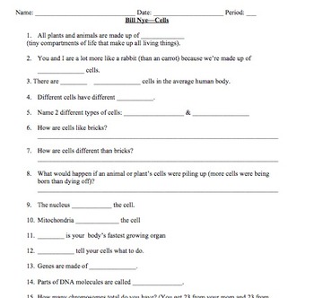 Preview of Bill Nye Cells Video Worksheet