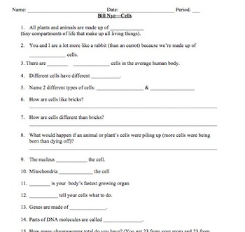 Bill Nye Cells Video Worksheet By Mayberry In Montana Tpt