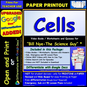 Preview of Video Guide and Quiz for Bill Nye Cells - PRINT Version