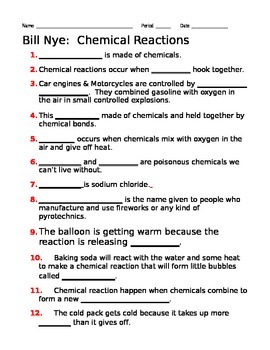 Preview of Bill Nye Chemical Reactions Guide Sheet