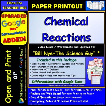 Preview of Video Guide and Quiz for Bill Nye Chemical Reactions - PRINT Version