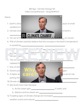 Preview of Bill Nye - Climate Change 101 Video Worksheet