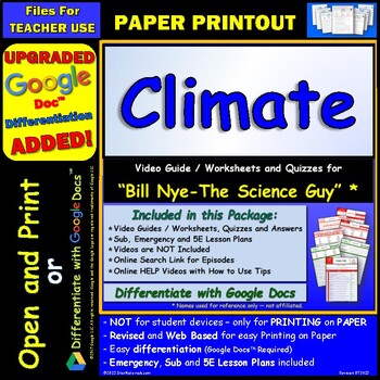 Preview of Video Guide and Quiz for Bill Nye Climate - PRINT Version