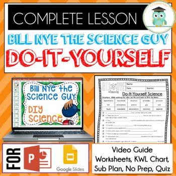 Preview of Bill Nye DO-IT-YOURSELF SCIENCE (DIY) Video Guide, Quiz, Sub Plan, Worksheets