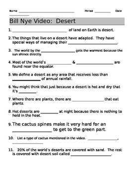 Preview of Bill Nye Desert Guide Sheet